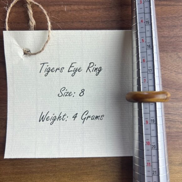 Solid Tigers Eye Ring, Unisex Tigers Eye 7mm Band, Chakra Ring, Size 8 - Picture 5 of 6